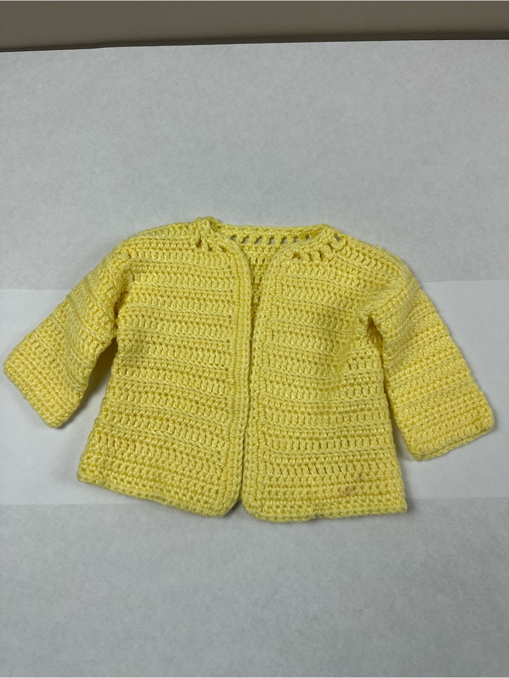 Soft Yellow Crochet Baby Jacket - Lightweight Knit Cardigan
